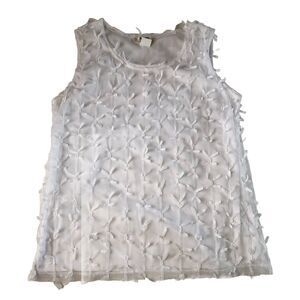 Maxima USA White Ribbon Bow Textured Mesh Tank Top Romantic Coquette Medium